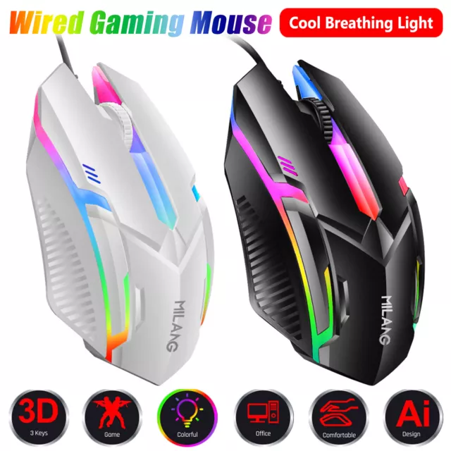 Usb Wired Gaming Mouse Optical Ergonomic Rgb 7 Led Mice 3200 Dpi For