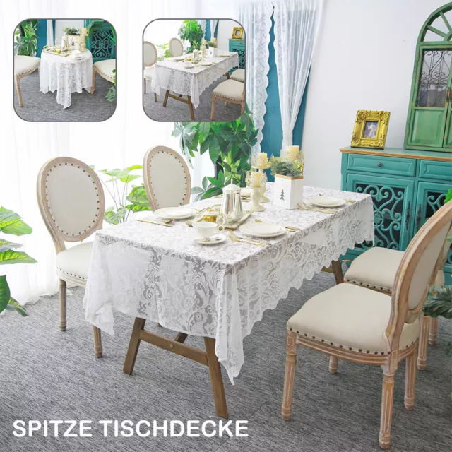 Spitze Tischdecke Rund/ Rechteck Tischtuch mit Perle Hochzeit Party Decke Deko