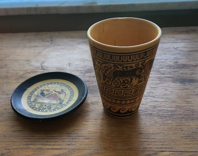 Set of 2 Museum Copy Greek Gods Handmade Painted  Cup and Small Plate