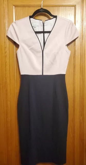 HOBBS London $185 Color Block Pink Black Lined V-Neck Pencil Dress Size US 2