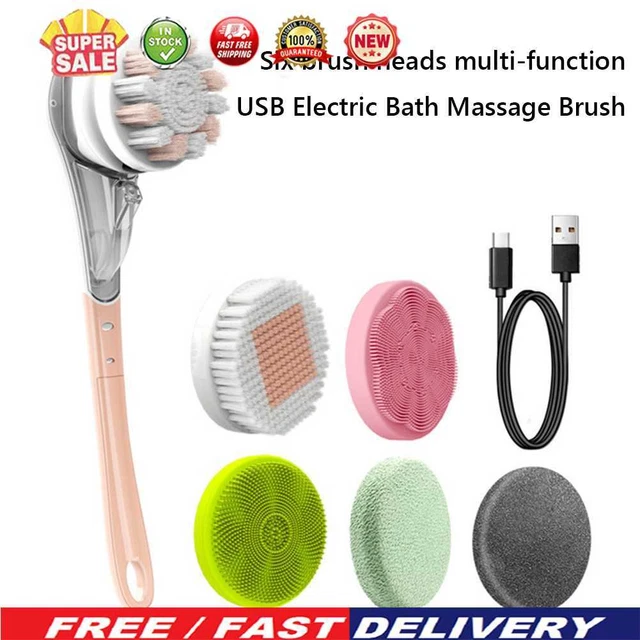 Limpiador de espalda impermeable 3 modos 10W cepillo de ducha con mango largo (rosa)