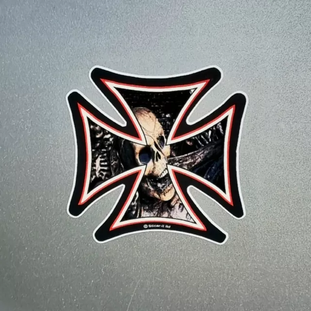 Gothic Skull Skeleton Iron Cross Vinyl Sticker Decal For Car Van Helmet 90x90mm