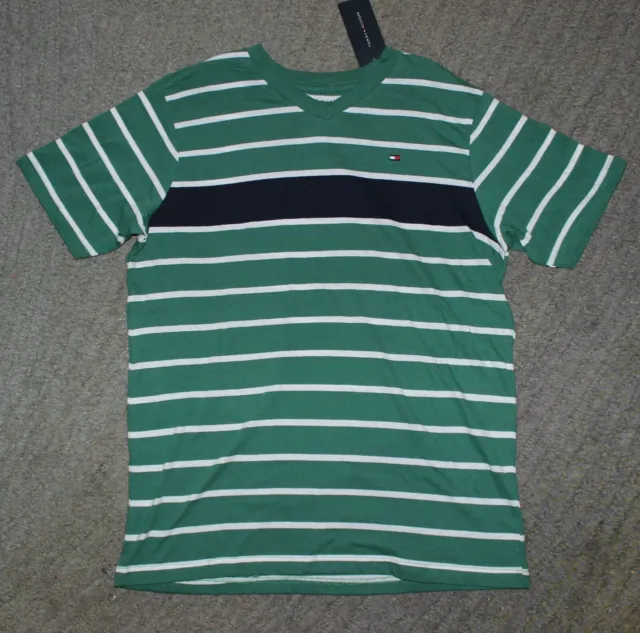 Tommy Hilfiger Boys Green & White Striped T-Shirt - Size S (8-10) - NWT