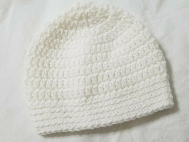 NEW Crochet Baby Hat White 0-3 Months Newborn Handmade Boy Girl Beanie Cap Plain