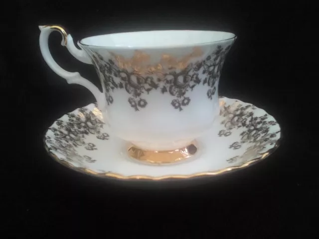 Tea cup with saucer, Royal Albert 50th Anniversary, white with gold, 1960s