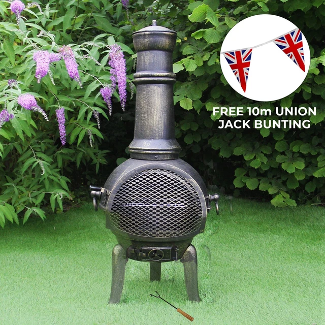 CAST IRON CHIMINEA Garden Heater Log Fire Pit Burner Chimenea Union