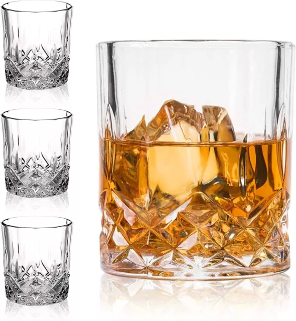 Double Old Fashioned Glasses Unique Bourbon Scotch Whiskey Crystal Set of 4