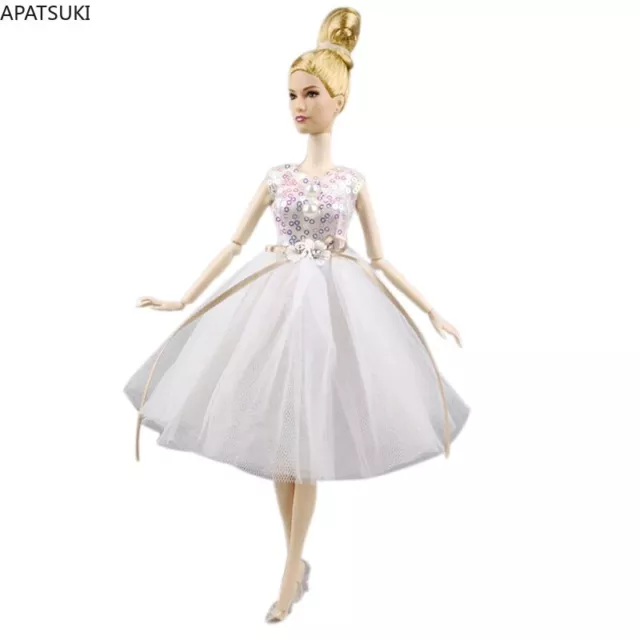 White Sequin Fashion Ballet Dress For 11.5" Doll Clothes Gown Shoes Outfits 1/6