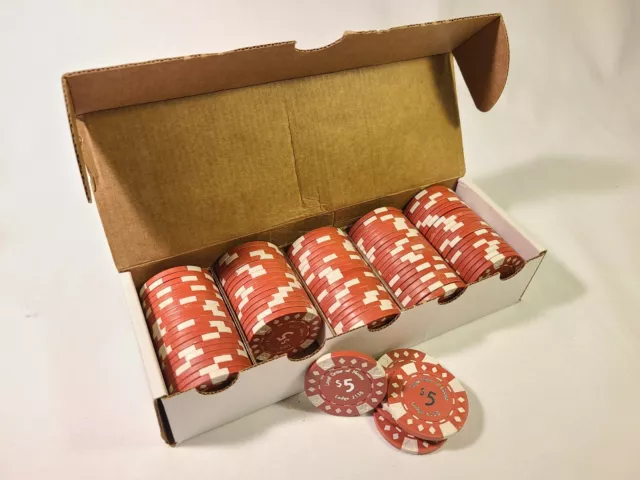 Loyal Order Of Moose Lodge 2138 Red Clay $5 Poker Chips Tokens Box of 100