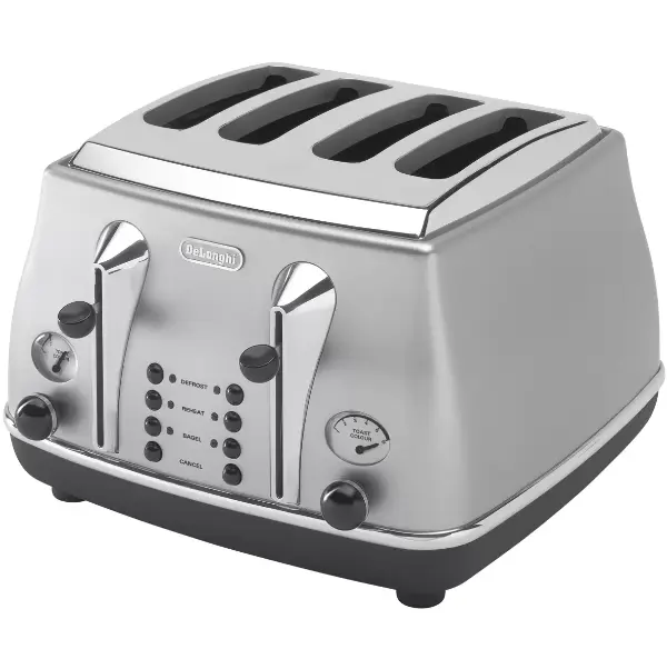 Delonghi Icona Classic 4 Slice Toaster Non-slip Progressive Browning Silver