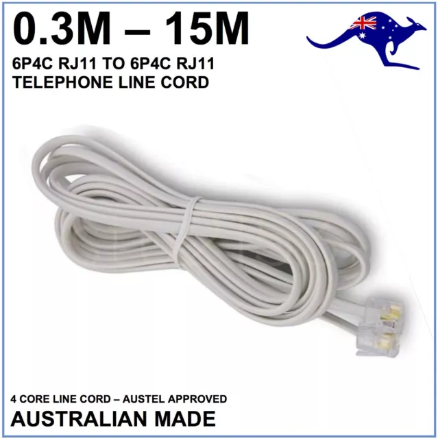 0.3m - 15m - 6P4C RJ11 RJ12 Modular Plug Telephone ADSL Cord Cable - Light Grey