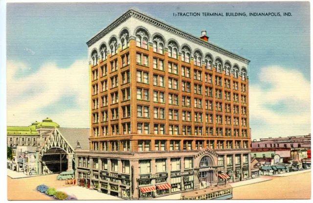 Traction Terminal Building Indianapolis Indiana Vintage Linen Postcard Unposted