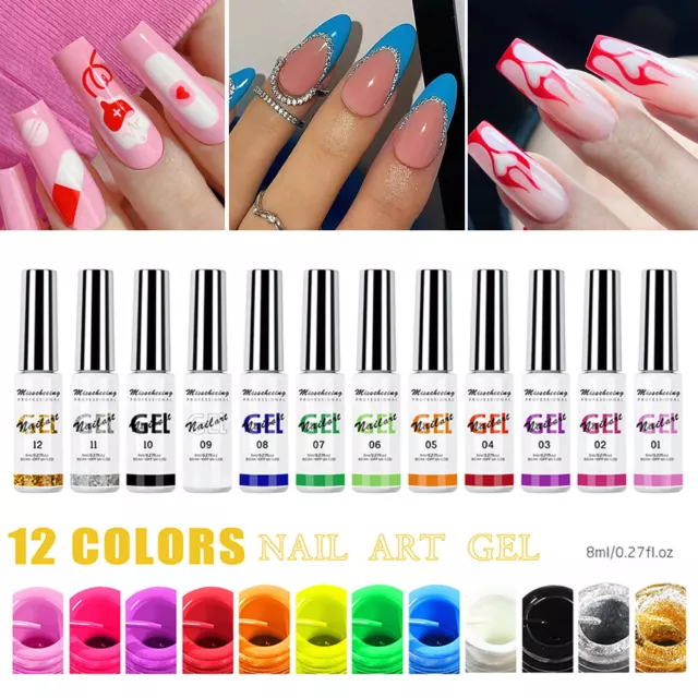 12 Couleurs Nail Art Uv Gel Polish Soak Off Liner Dessin Peinture Gel Vernis 》