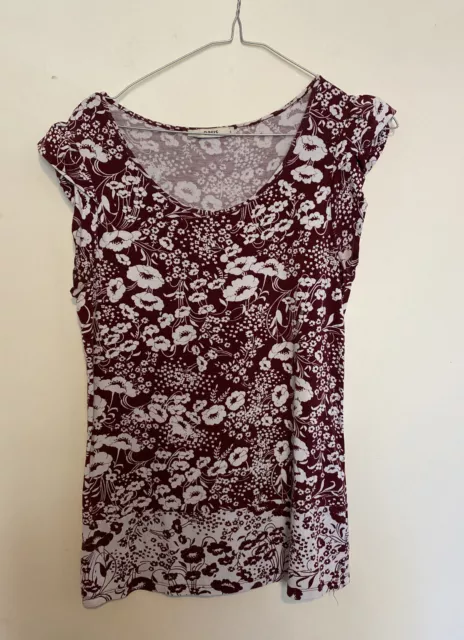 Oasis Ladies Size 8 Cap Sleeve Red White Floral Top Tunic T-Shirt Long