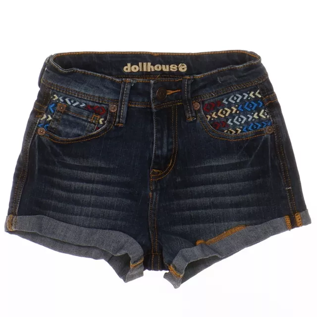 Dollhouse Jean Shorts Womens Size 0 W22 Dark Wash Blue Denim Rolled Cuff Stretch