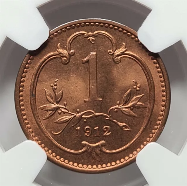 AUSTRIA HUNGARY 1 Heller 1912 NGC MS 66 RD UNC Red Bronze TOP POP! #1