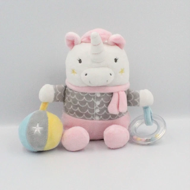 Doudou licorne blanc rose gris jaune balle hochet MOTS D'ENFANTS - 23304