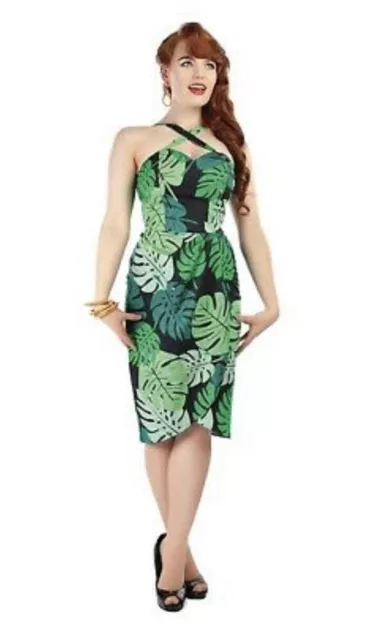 Nuevo con etiquetas Collectif Mahina Tahití Estampado de Palma Estilo Sarong Vestido Negro/Verde Reino Unido14