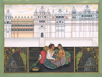 Inde Peinture Miniature De Maharaja Enjoying Romance Ancien Érotique Art & 3