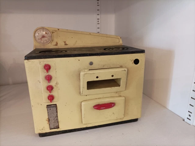 Jouet Ancien Cuisine Artisanale En Tôle émaillée - Cuisinière Avec Accessoires