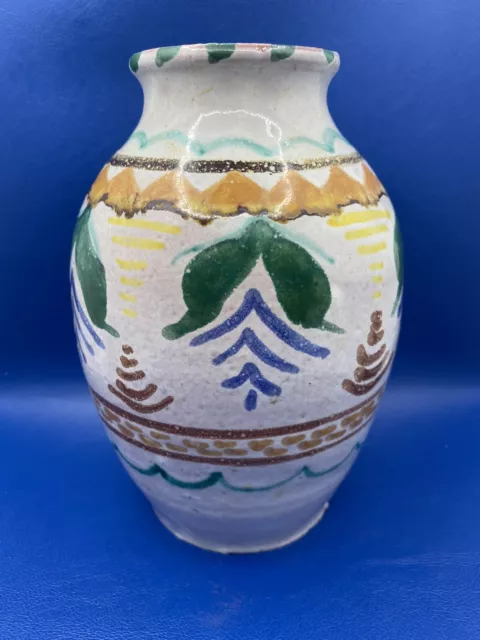 Multicolor Slip Glazed Terra Cotta Clay Pottery Urn Shaped Flower Vase