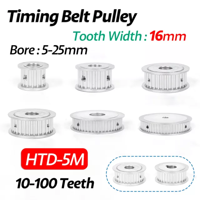 HTD-5M 10-100 Teeth Timing Belt Pulley Without Step Bore 5-25mm Tooth Width 16mm