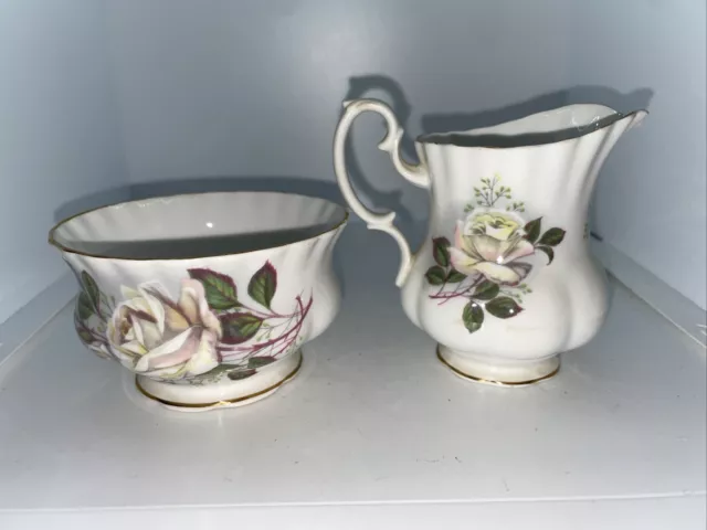 Vintage Royal Albert Bone China England Creamer and Sugar Bowl Rose design