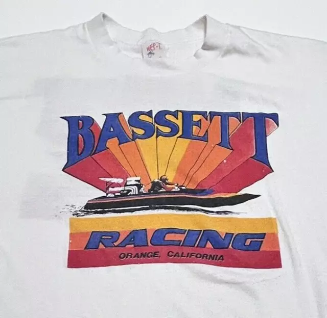 Vintage Bassett Boat Racing T-Shirt Size XL* Orange OC California 1985 Hef-T Tag