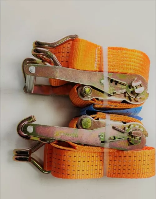 Pack Of Two 5t (5000kg) 6M 50mm Orange Ratchet Straps With Claw Hook Heavy Duty