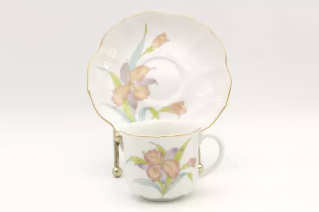 Otagiri Demitasse Cup and Saucer Peach Orchids Japanese Porcelain Ribbed Tea 2