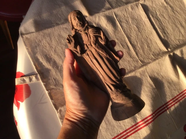 Très ANCIENNE STATUE BOIS RELIGIEUX SAINT A IDENTIFIER  20cm JESUS reliquaire 19