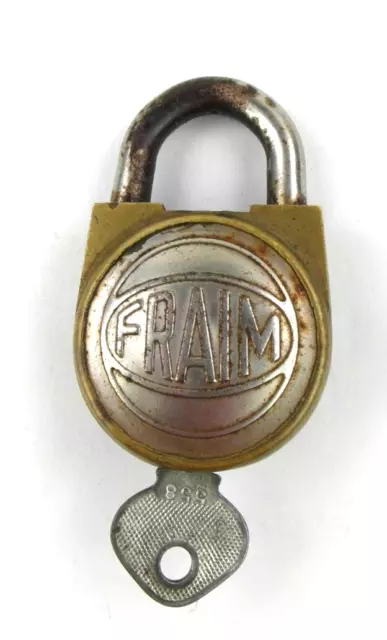 Vintage FRAIM Brass Base Padlock Working with Key