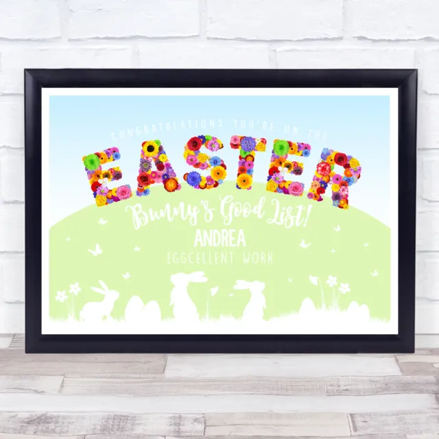 Beautiful Floral Easter Bunny's Good List Personalised Certificate Award Print