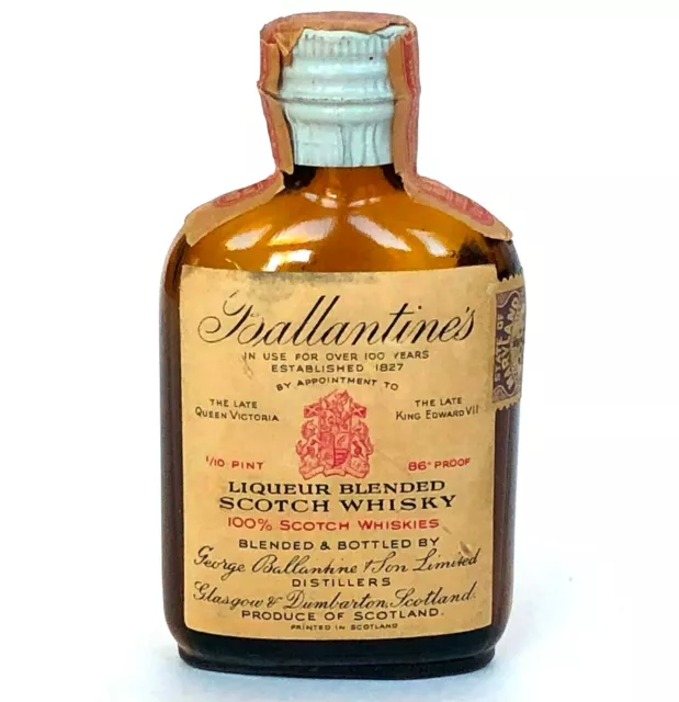Vtg Ballantines Miniature Liquor Bottle Scotch Whisky Maryland Tax Stamp Empty
