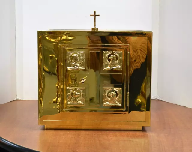 Nice Church Tabernacle with Key, 4 Evangelists on Door, 15" ht (AH75) chalice co