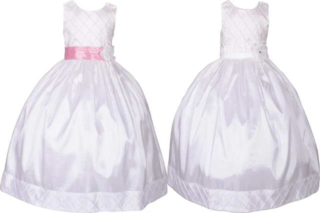 Abito da Damigella Bambina Vestito Fiore Rosa Bianco 2 3 4 5 6 7 8 9 10 Anni