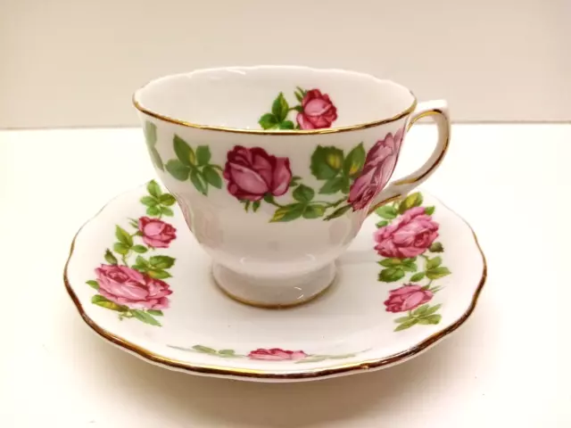 Royal Vale Bone China Tea Cup and Saucer Duo Pink Rose Flower Pattern