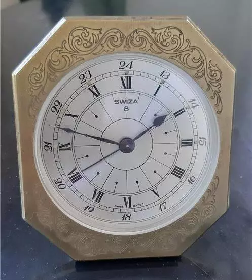 1960's "Swiza" Classic Design Brass Vintage Alarm Clock in Working Order