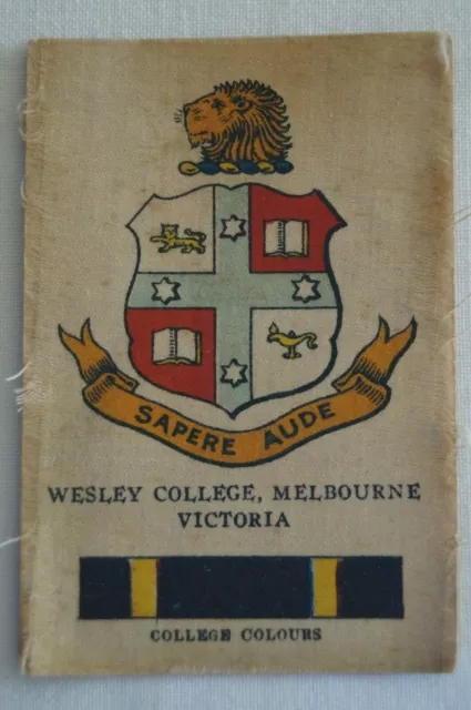 Vintage 1910's Wills Silk School Crests Wesley College Melbourne Victoria 3