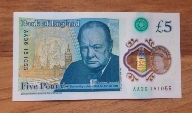 £5 Five Pound Note "AA" BANK OF ENGLAND Polymer Genuine New CHURCHILL Bank Note