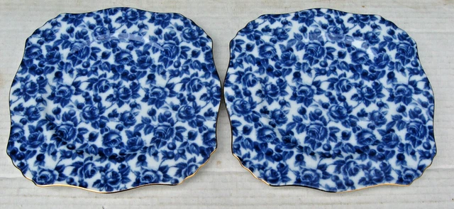 2 Royal Danube 1886 Blue Rose Square 8" Plates