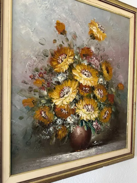 72X62 cm Wunderschönes Ölgemälde Malerei Blumen Stillleben Vase impressionismus