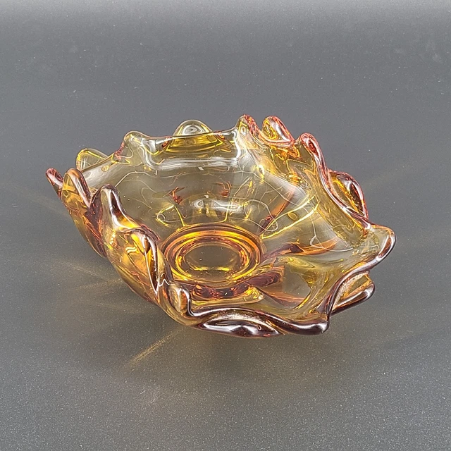 Viking Glass Amber Double Crimped Folded Footed Candy Dish Bowl