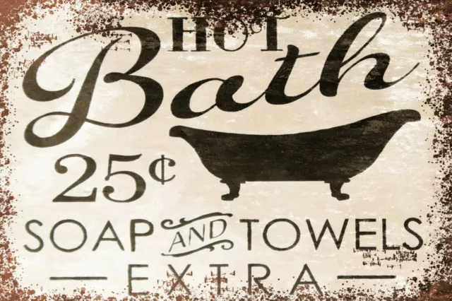 Hot Bath Advert Retro Vintage Style Metal Sign, Plaque, bathroom, home