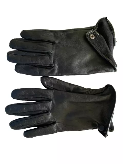 ANN TAYLOR LOFT Black Genuine Leather Lined Vented Gloves One Size