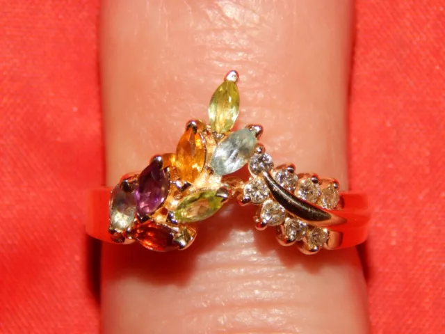14K Yellow Gold Effy Watercolors 1.00 Tcw Diamond & Multi Color Gemstone Ring