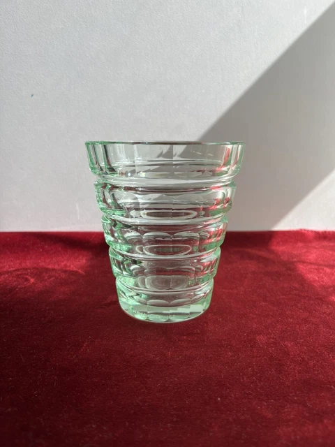 Ancien Vase Art Déco En Cristal Vert Signé Daum Nancy France Croix De Lorraine