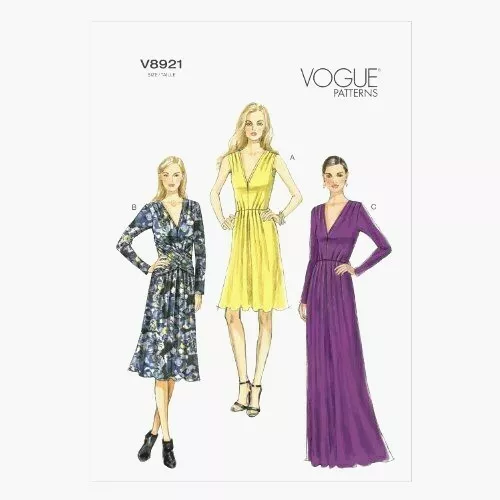 8921 Patron  Vogue 3 Creations Robe  Longue Ou Courte Elegante   42 Au 50