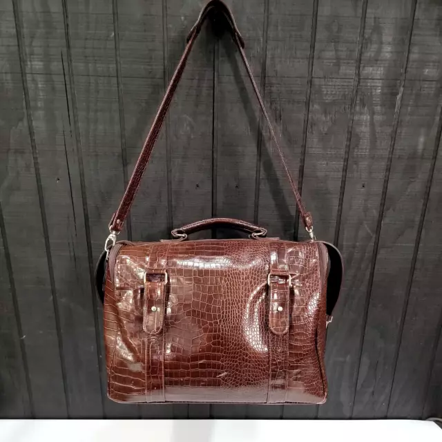 VTG Tote Duffel Bag Bath & Body Work Brown Faux Alligator Leather 90s Y2K Travel