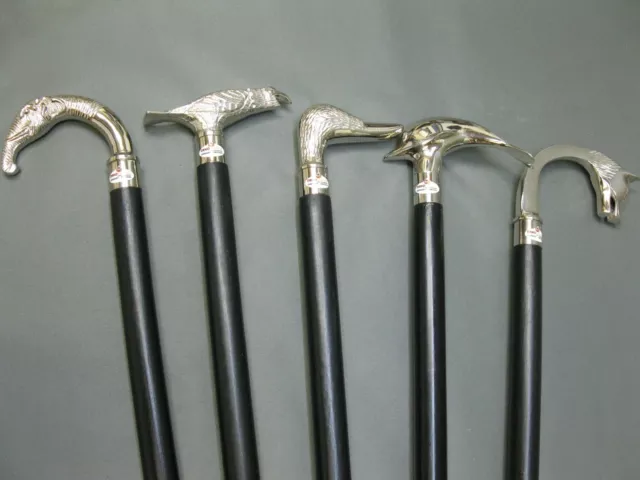 5 Bois Bâtons de Marche Argent Poignée Canne à Set Collection, Animaux